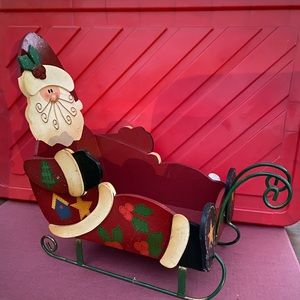 Vintage Santa Claus Sleigh Basket Christmas Holiday Decoration in/outdoor 17”